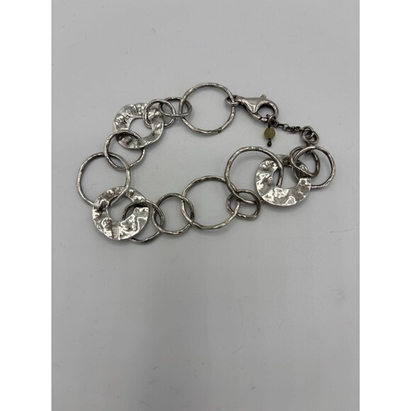 Silpada Sterling Silver 925 Hammered PAPER CHAIN Circle Links Bracelet B1217 8” - Picture 1 of 7